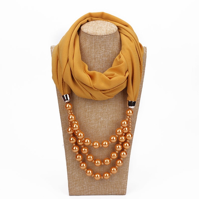 National Style Scarf with Imitation Pearl Necklace(Apricot)