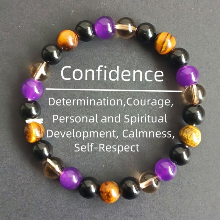 Natural Crystal Beaded Bracelet for Men Women 8mm Amethyst Energy Bracelet for Confidence Meditation Yoga Gift(A-16)