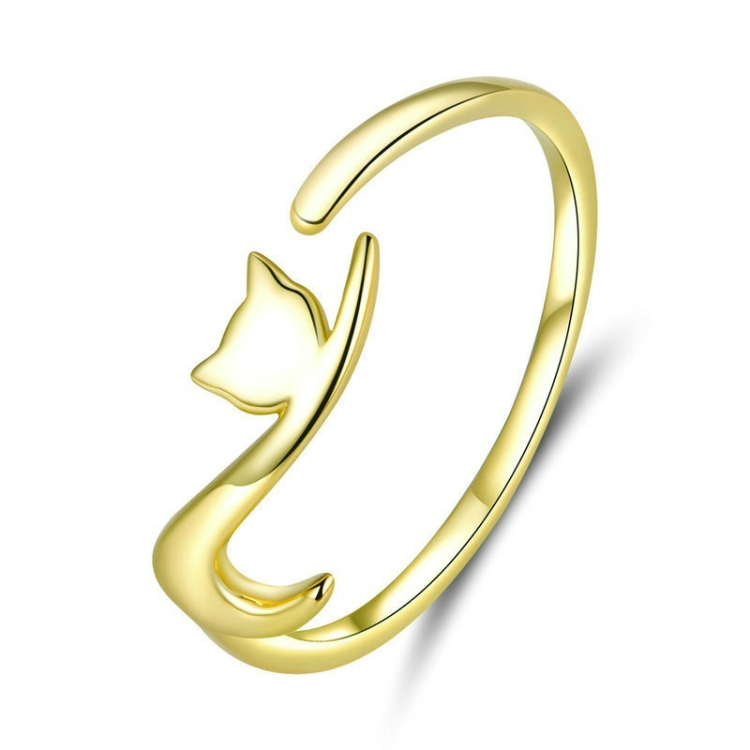 Naughty Cat Sterling Silver Ring Fashion Open Ring(Gold)