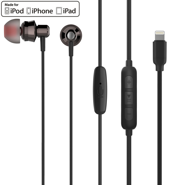 New Bee 8 Pin In-Ear Stereo Meatl Music Earphone with Microphone for iPhone 7, MFi Certified(Bronze)