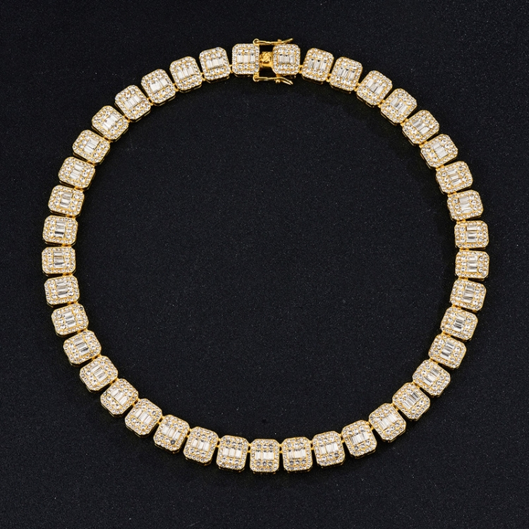 NL075H Street Hip Hop Square Rock Candy Necklace Bracelet, Size: 45cm (Gold)