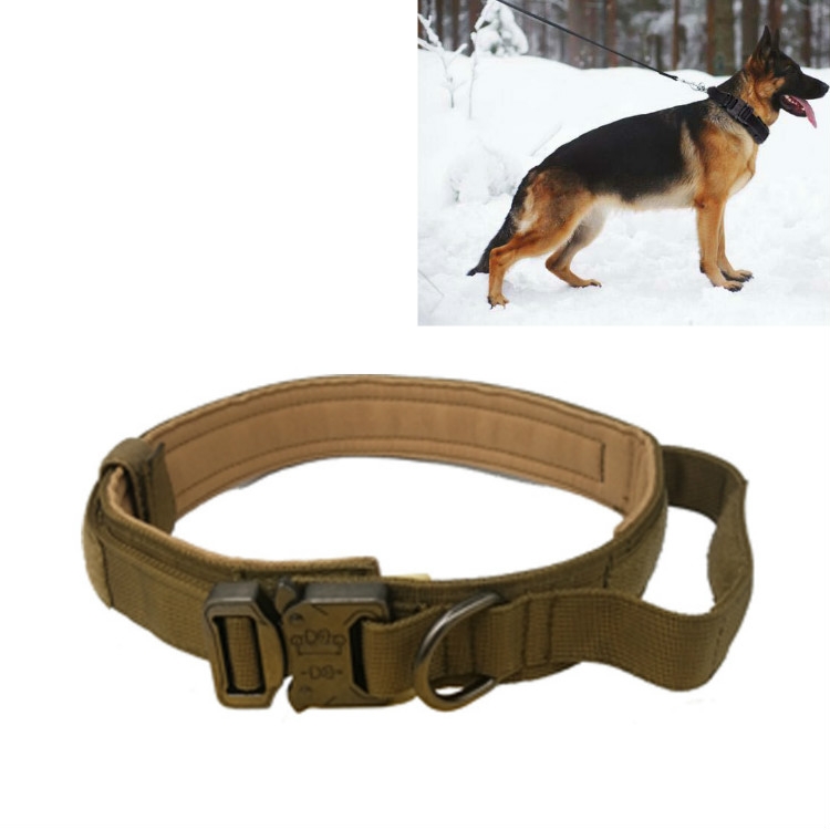 Nylon Thickened Large And Medium-Sized Dog Traction Collar Pet Collar, Size:L(Khaki+Light Button)