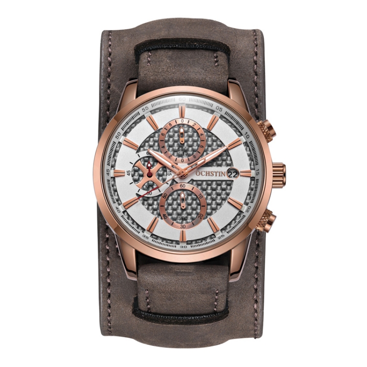 Ochstin 7231 Multifunctional Business Leather Wrist Wrist Waterproof Quartz Watch(Rose Gold+Dark Brown)