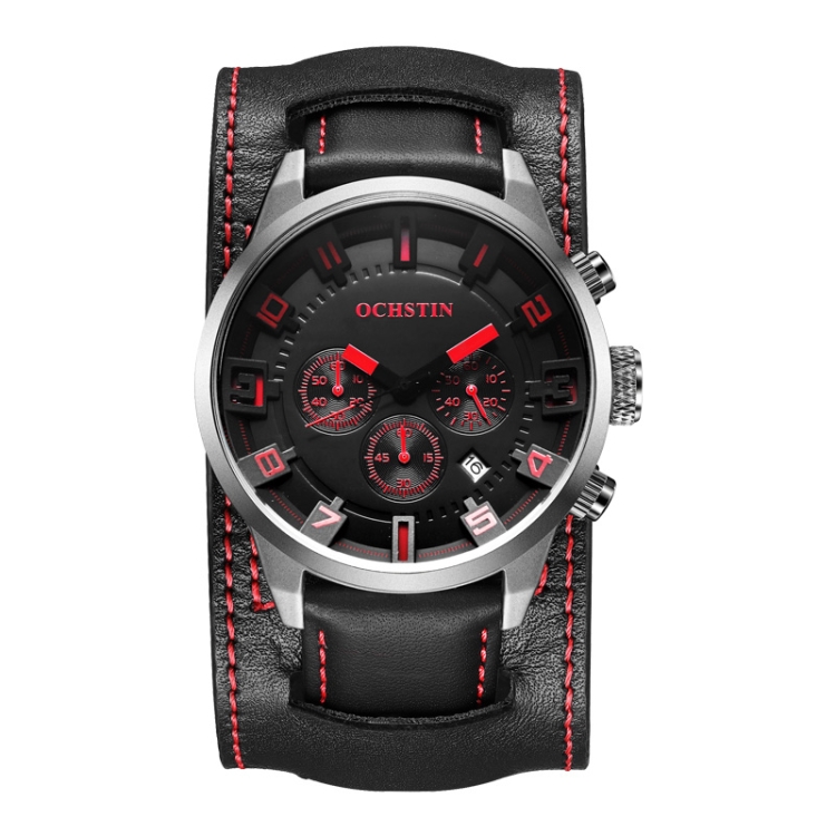 Ochstin 7236 Multifunctional Business Leather Wrist Wrist Waterproof Quartz Watch(Red+Black)