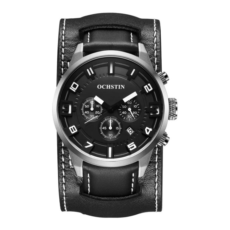 Ochstin 7236 Multifunctional Business Leather Wrist Wrist Waterproof Quartz Watch(Silver+Black)