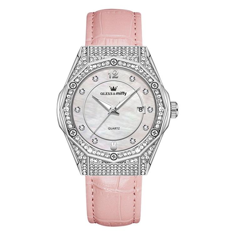 OLEVS 1003 Women Fashion Diamond-encrusted Waterproof Quartz Watch with Date(Pink)