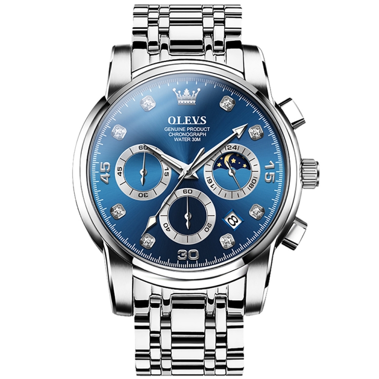 OLEVS 2889 Men Multifunctional Luminous Waterproof Quartz Watch(Blue)