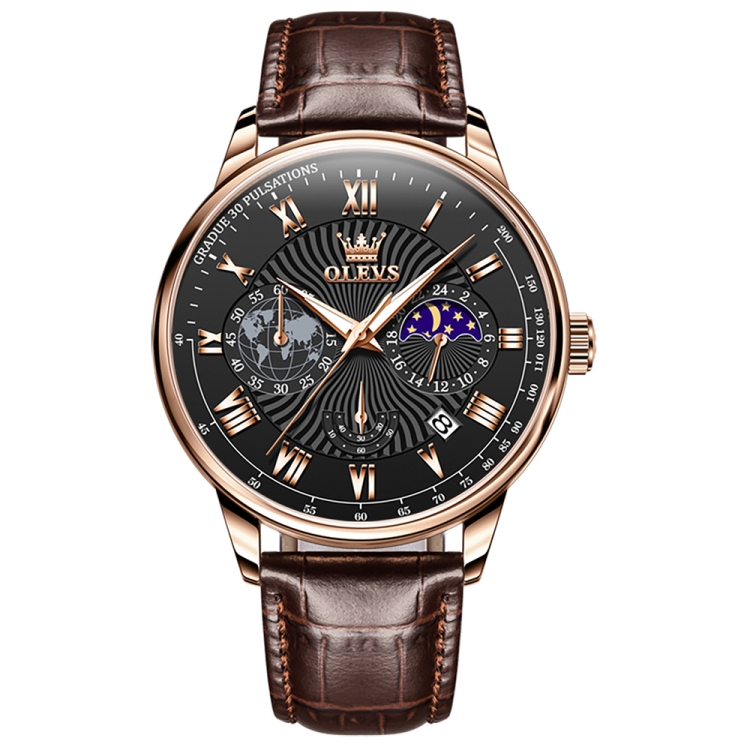 OLEVS 2893 Men Multifunctional Business Quartz Watch(Brown + Black)