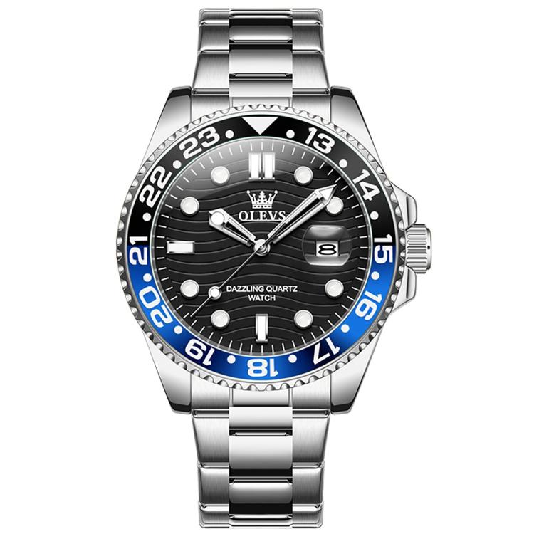 OLEVS 3610 Men Steel Strap Luminous Waterproof Quartz Watch(Black + Silver)