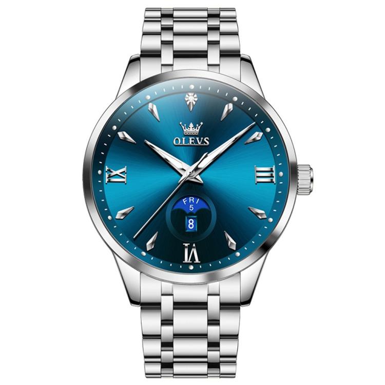 OLEVS 3646 Men Multifunctional Moon Phase Stone Waterproof Quartz Watch(Blue)