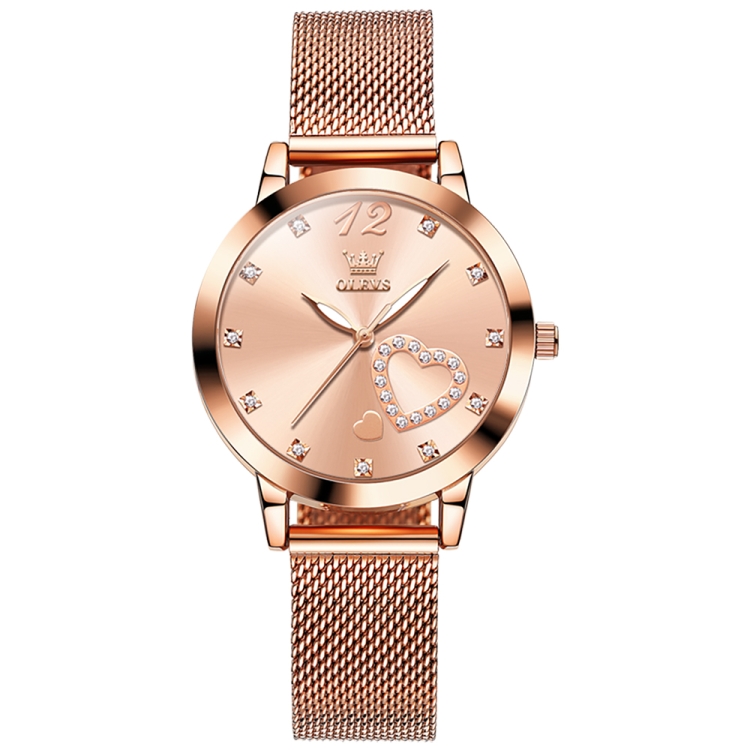 OLEVS 5189 Women Heart Shape Waterproof Quartz Watch(Rose Gold)