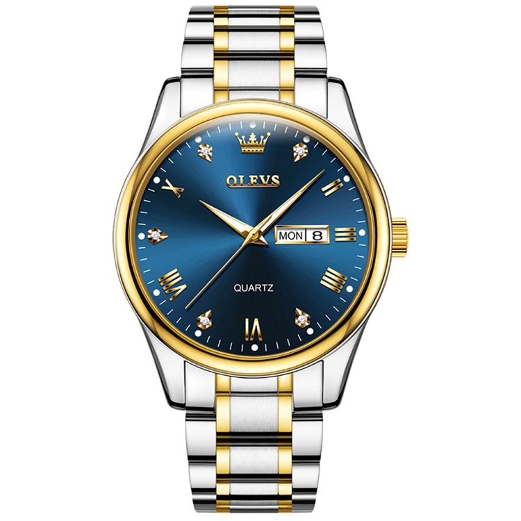 OLEVS 5563 Men Luminous Waterproof Quartz Watch(Blue + Gold)