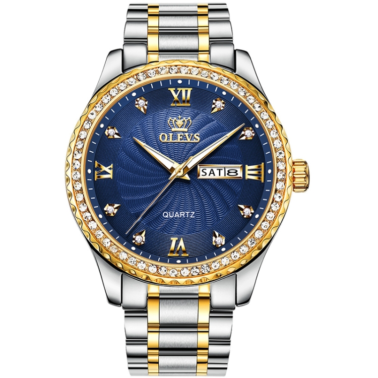 OLEVS 5565 Men Fashion Waterproof Stainless Steel Strap Diamond Quartz Watch(Blue)