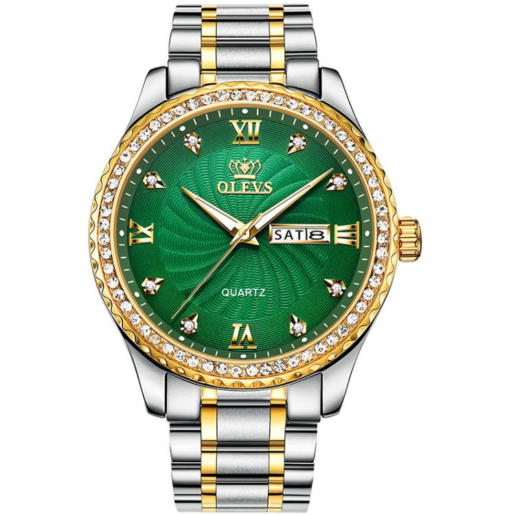 OLEVS 5565 Men Fashion Waterproof Stainless Steel Strap Diamond Quartz Watch(Green)