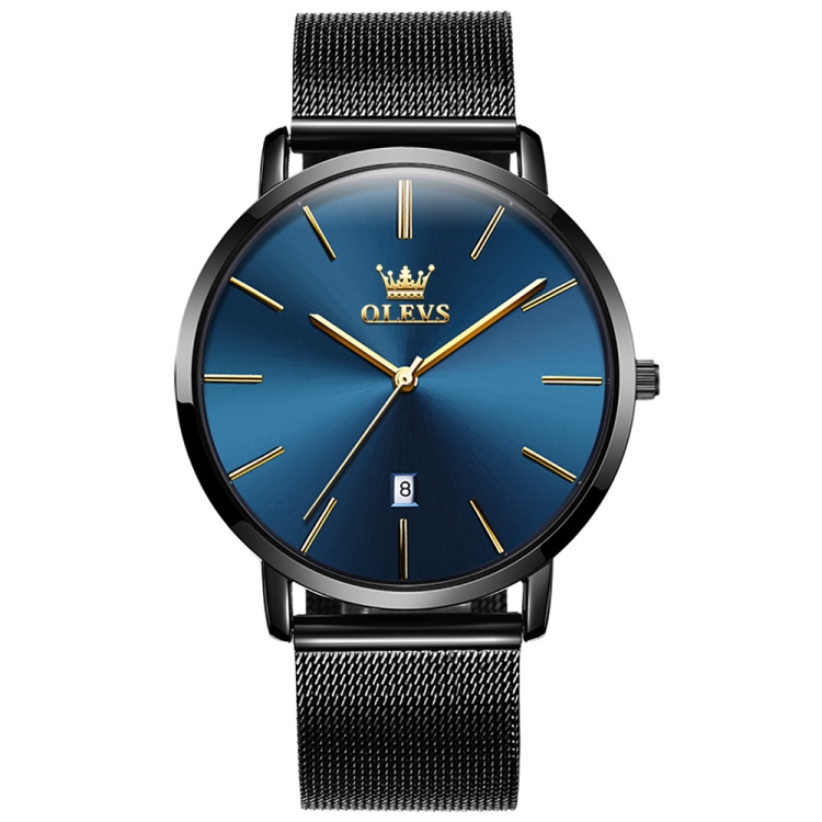 OLEVS 5869 Men Business Waterproof Steel Strap Quartz Watch(Blue + Black)