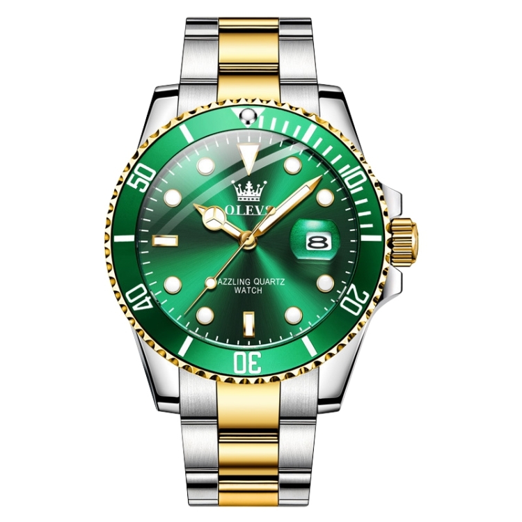 OLEVS 5885 Men Fashion Waterproof Luminous Quartz Watch(Green + Gold)