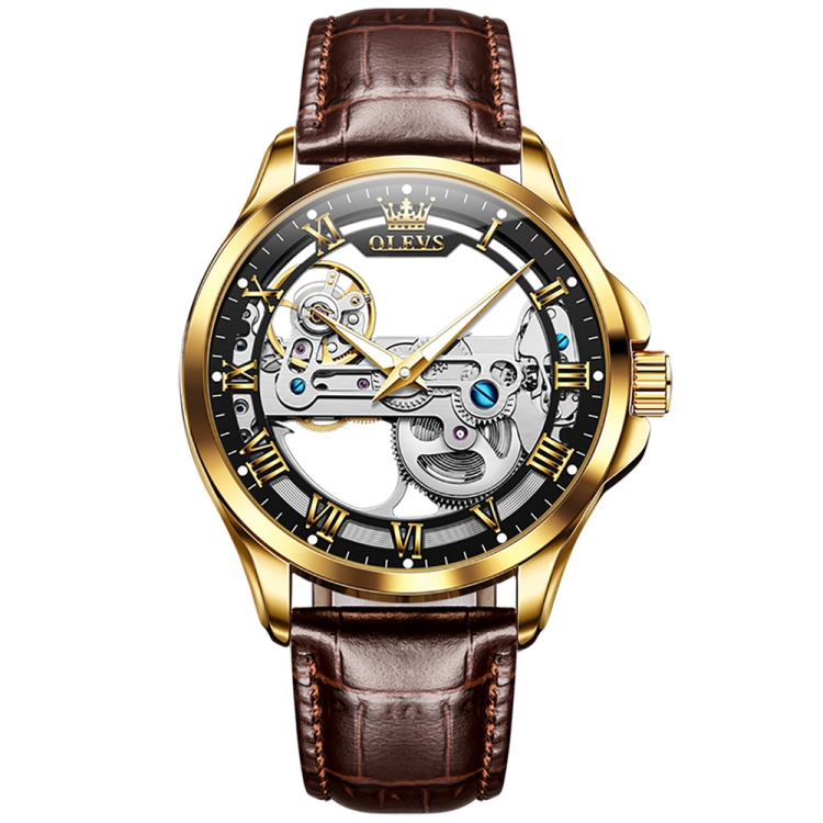 OLEVS 6661 Men Fashion Luminous Waterproof Mechanical Watch(Black + Gold)