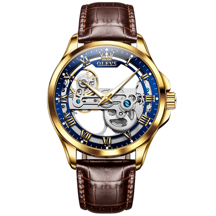 OLEVS 6661 Men Fashion Luminous Waterproof Mechanical Watch(Blue + Gold)