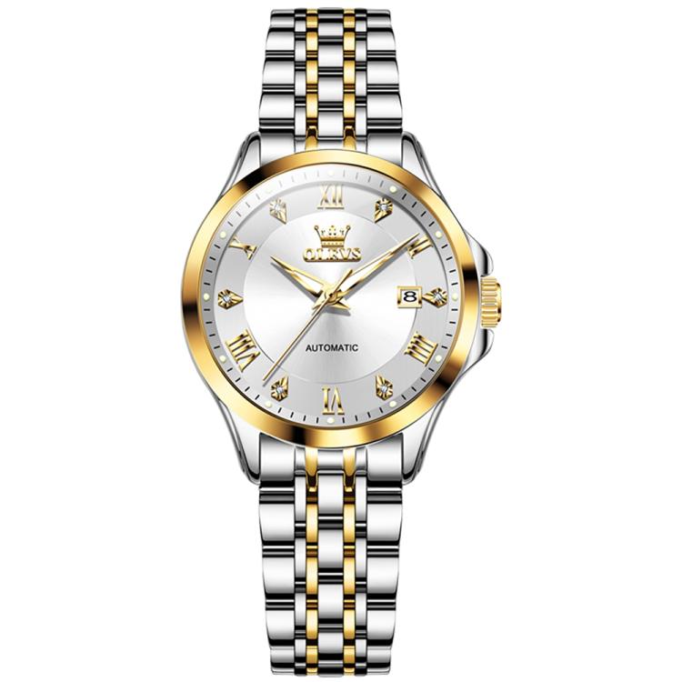 OLEVS 6702 Women Waterproof Luminous Single Calendar Mechanical Watch(White Gold)