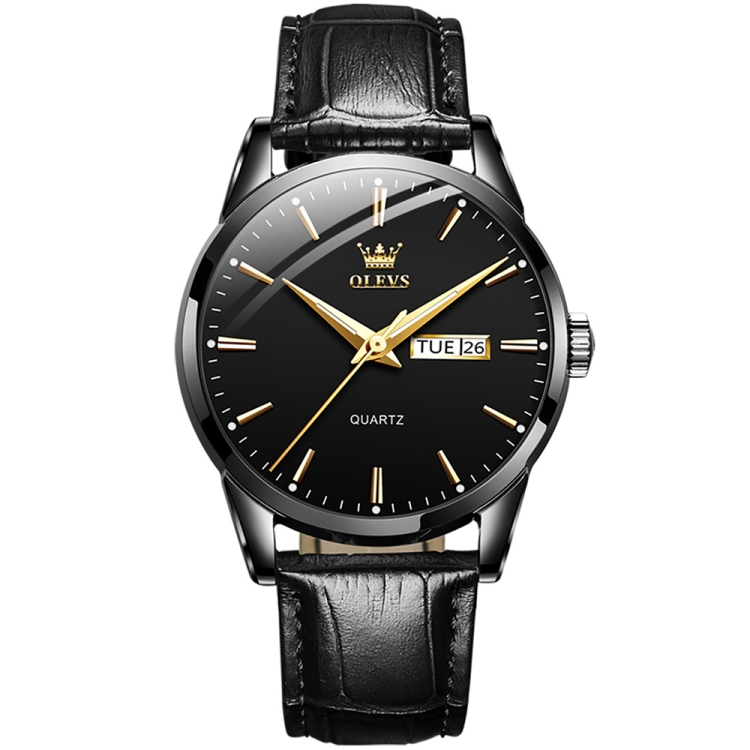 OLEVS 6898 Men Fashion Waterproof Dual Calendar Quartz Watch(Black)