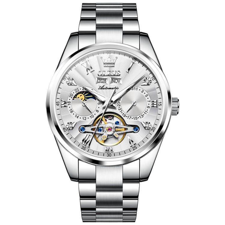 OLEVS 7028 Men Multifunctional Luminous Waterproof Mechanical Watch(White)