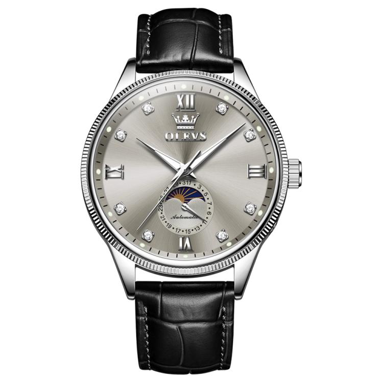OLEVS 7039 Men Sun Moon Star Luminous Waterproof Mechanical Watch(Grey)