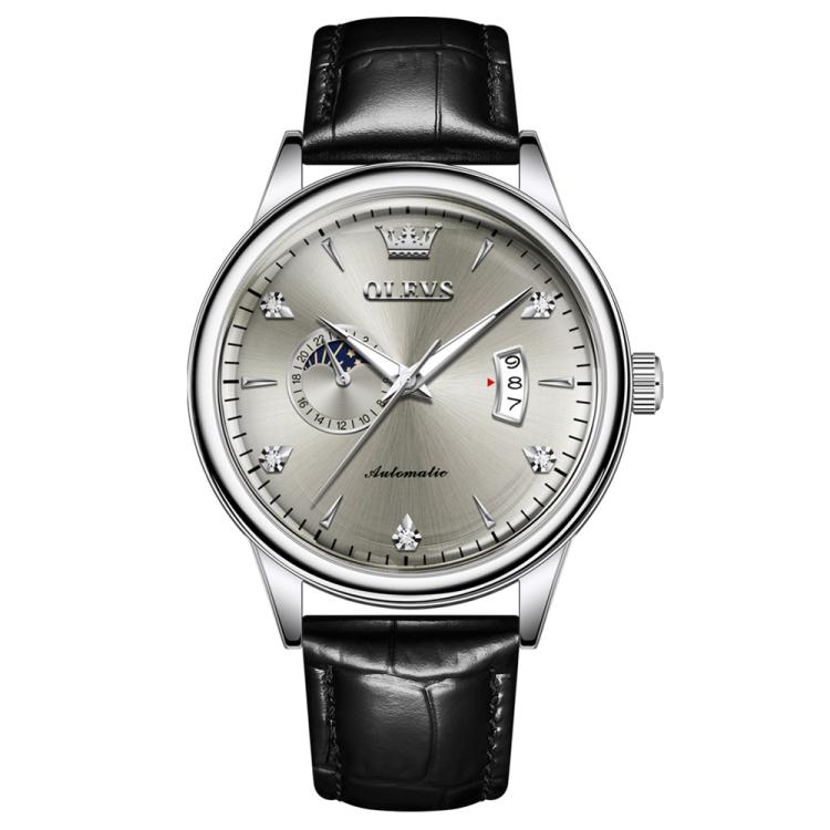 OLEVS 7040 Men Sun Moon Star Luminous Waterproof Mechanical Watch(Grey)
