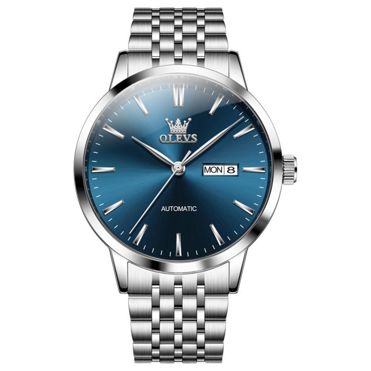 OLEVS 7048 Men Diamond Dual Calendar Mechanical Watch(Blue)