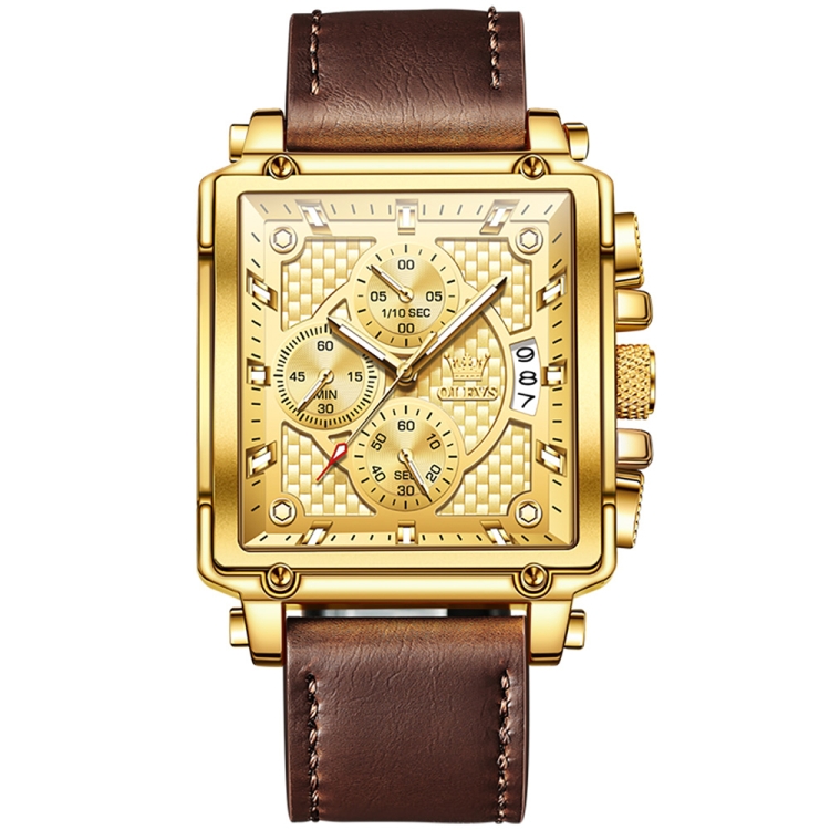 OLEVS 9925 Men Square Dial Multifunctional Waterproof Quartz Watch(Gold)