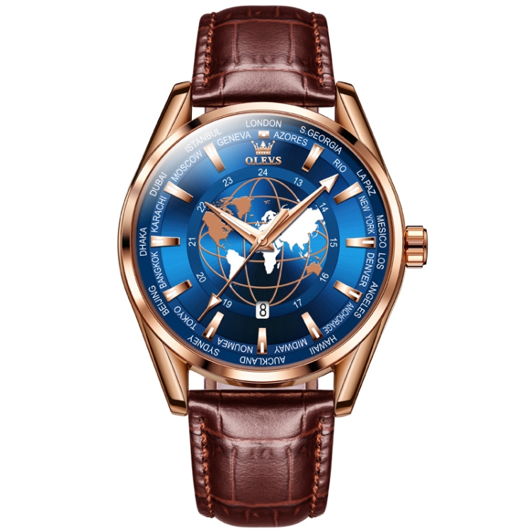 OLEVS 9926 Embossed Earth Dial Men Quartz Watch(Brown)