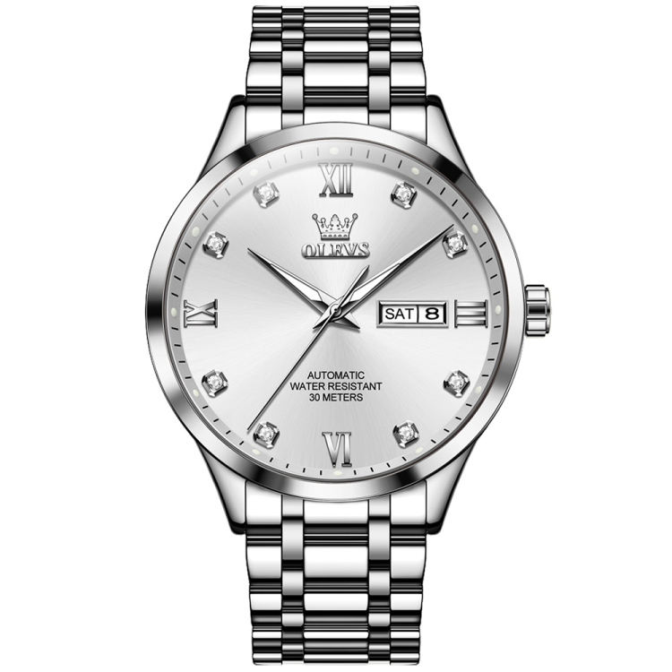 OLEVS 9946 Men Diamond Roman Scale Waterproof Quartz Watch(White + Silver)