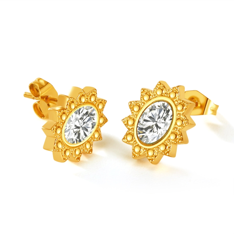 OPK GE944 1pair Vintage Simple Diamond Earrings Stainless Steel Gold-Plated Earrings(White Diamond)