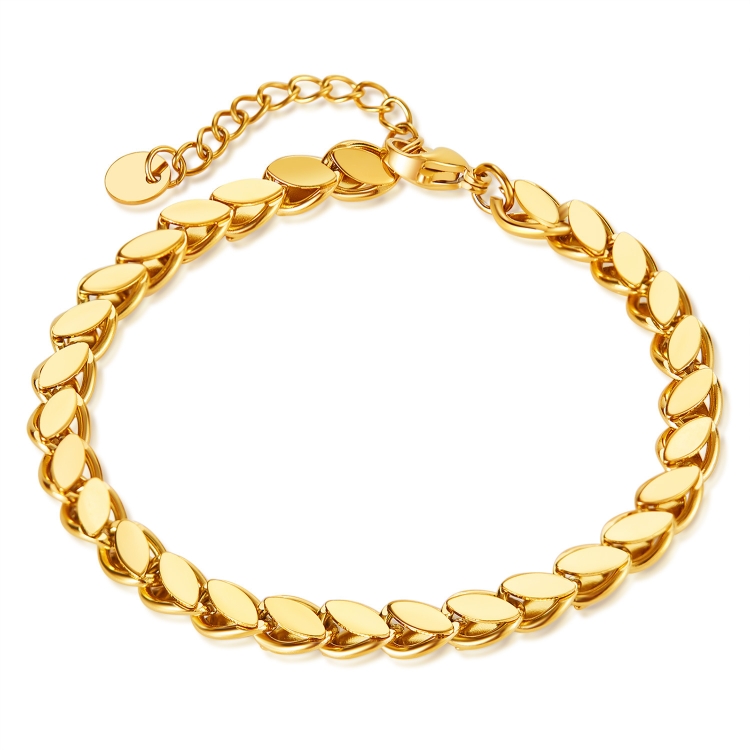 OPK GS1490 Simple Chain Stainless Steel Bracelet, Color: Gold
