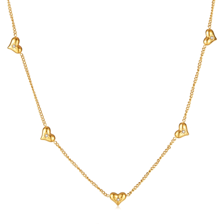OPK GX2373 Little Sun Zirconia Stainless Steel Peach Heart Necklace, Color: Gold