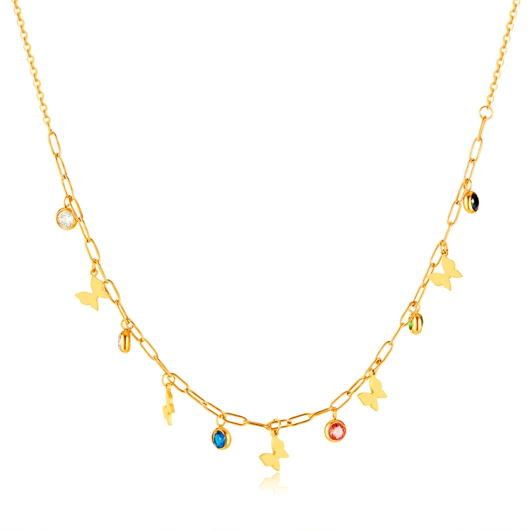 OPK GX2406 Colorful Dopamine Zirconia Stainless Steel Stereo Butterfly Pendant Necklace