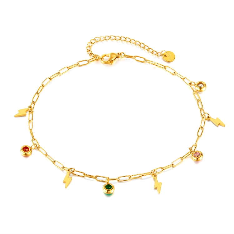 OPK GZ201 Stainless Steel Dopamine Zirconia Flash Small Pendant Anklets(Gold)