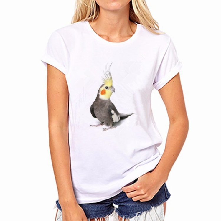Parrot Pattern Short-sleeved T-shirt for Woman, Size: XXXL(White)