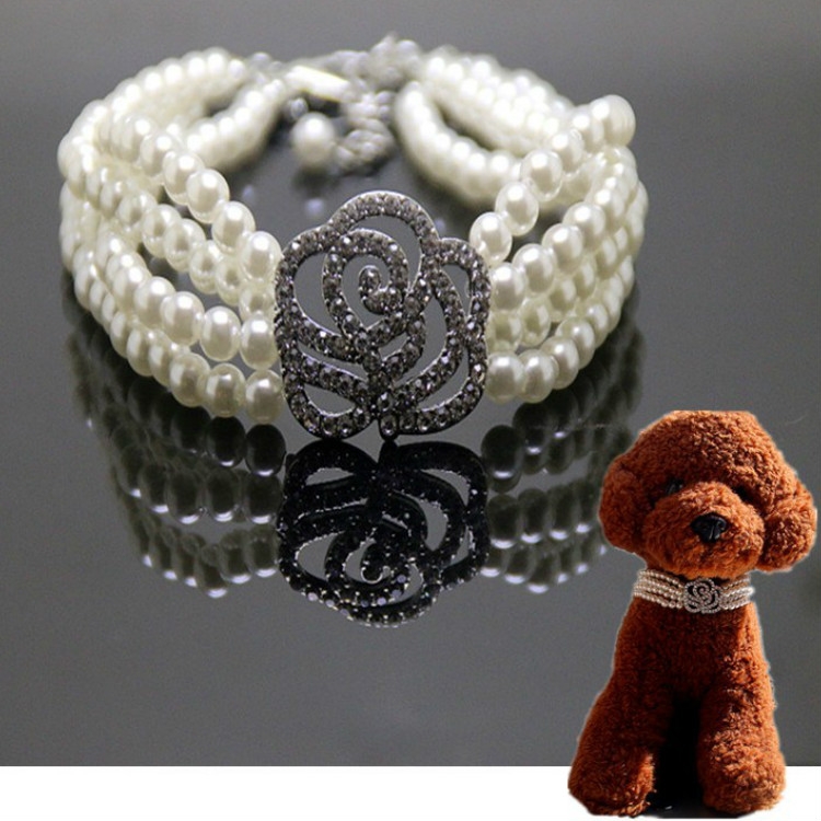 Pearl Dot Diamond Rose Flower Pet Decoration Supplies, Size: S(White)