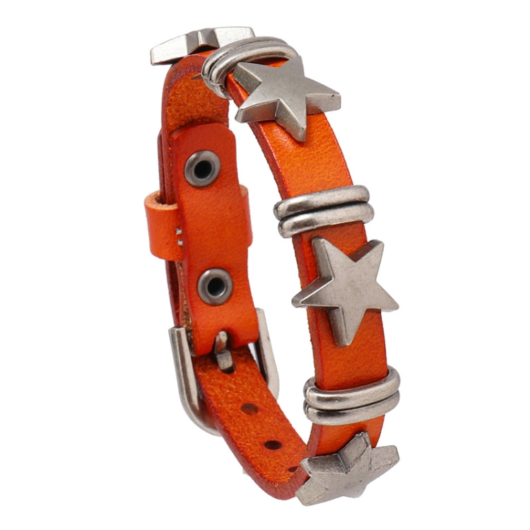Personalized Street Punk Style Bracelet Pentagram Vintage Cowhide Bracelet(Orange)