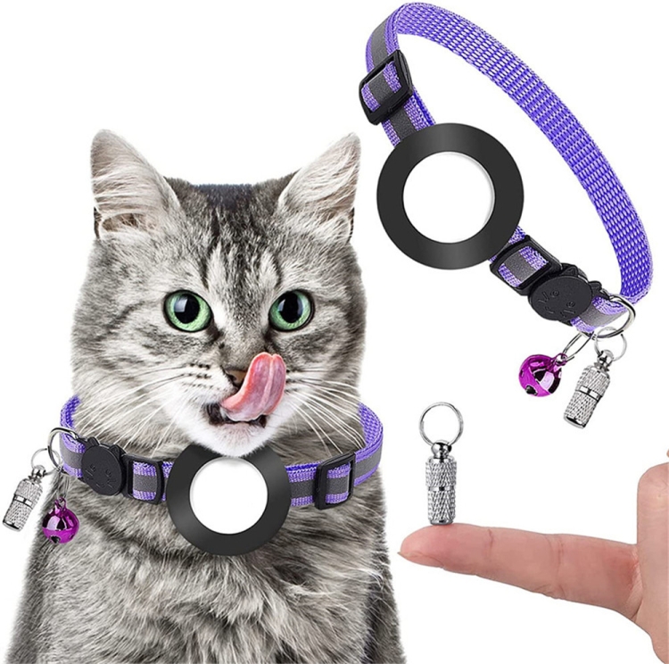 Pet Anti Lost Address Pendant Collar with Bell for AirTag 2nd Gen / AirTag 1st Gen(Purple)