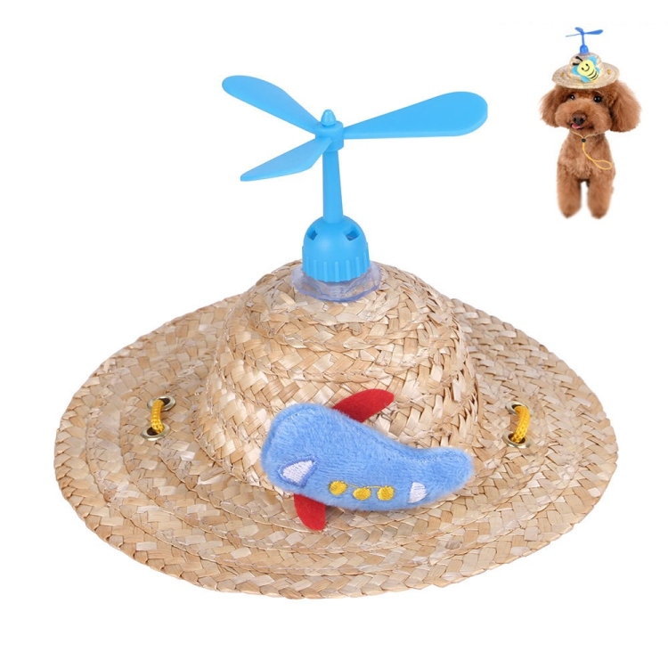 Pet Bamboo Dragonfly Straw Hat Headdress Cat Dog Decoration, Size: L(Aircraft)