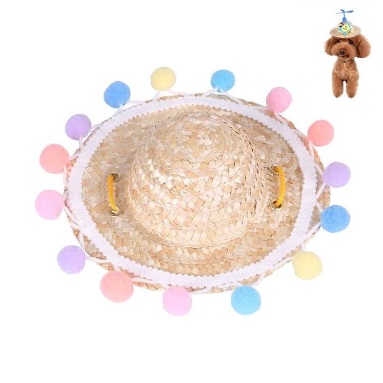 Pet Bamboo Dragonfly Straw Hat Headdress Cat Dog Decoration, Size: L(Lace)