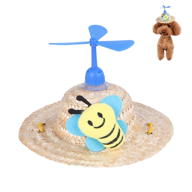 Pet Bamboo Dragonfly Straw Hat Headdress Cat Dog Decoration, Size: M(Bee)