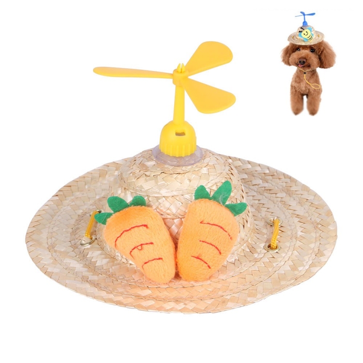 Pet Bamboo Dragonfly Straw Hat Headdress Cat Dog Decoration, Size: M(Radish)