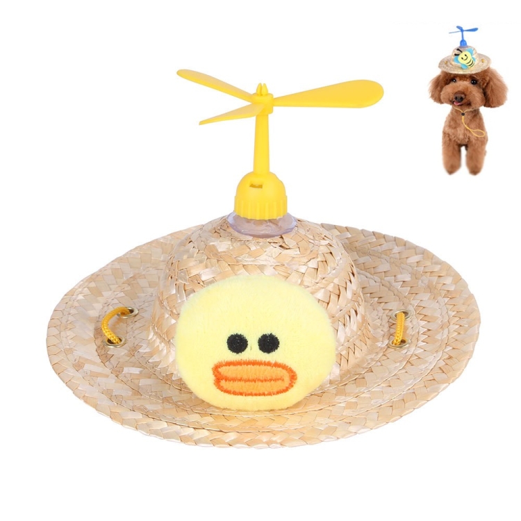 Pet Bamboo Dragonfly Straw Hat Headdress Cat Dog Decoration, Size: S(Yellow Duck)