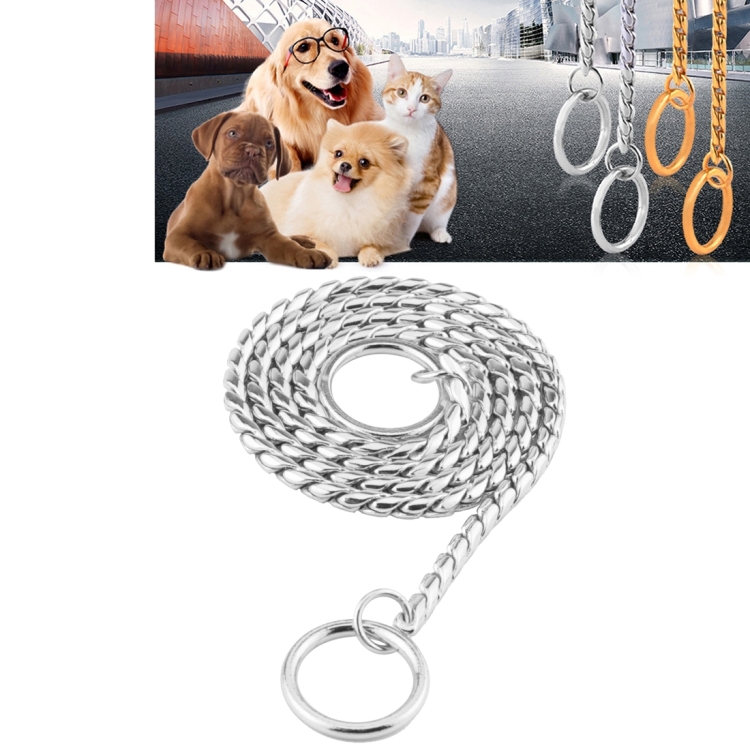 Pet Collars Pet Neck Strap Dog Neckband Snake Chain Dog Chain Solid Metal Chain Dog Collar,Length:50cm(Silver)