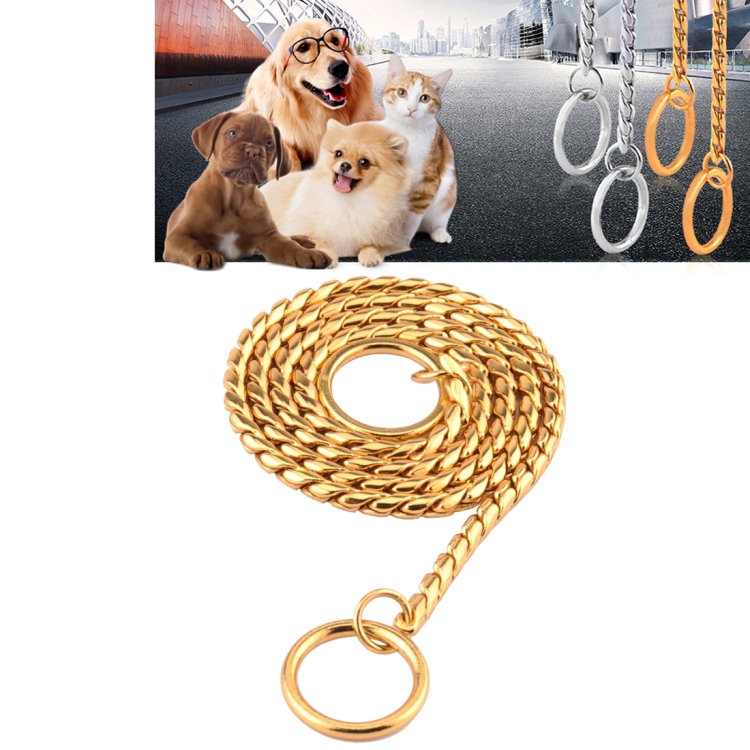 Pet Collars Pet Neck Strap Dog Neckband Snake Chain Dog Chain  Solid  Metal Chain Dog Collar，Length:65cm (Gold)