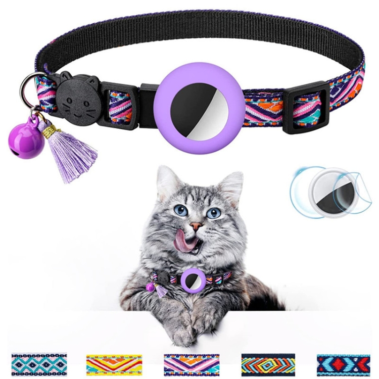Pet Colored Bell Tassel Collar for AirTag 2nd Gen / AirTag 1st Gen(Purple)