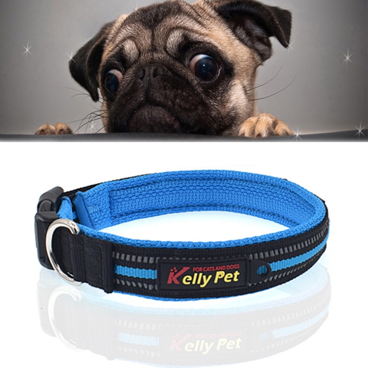 Pet Dogs Polyester Reflective Breathable Pets Collar Traction Lead Leash, Size: L, 2.5*47*54cm (Blue)