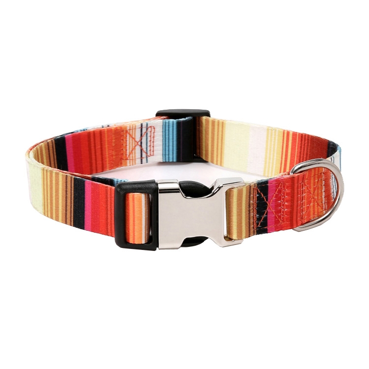 Pet Ethnic Style Polyester Cotton Print Pattern Collar, Size: L: 2.5x38-61cm(Orange Stripe)